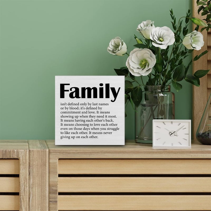 PIXCEOS Family Quote Decorative Wooden Box Sign Family isn't Defined Wood Block Plaque Decor Rustic Shelf or Wall Display for Home Living Room Bedroom - Image 4